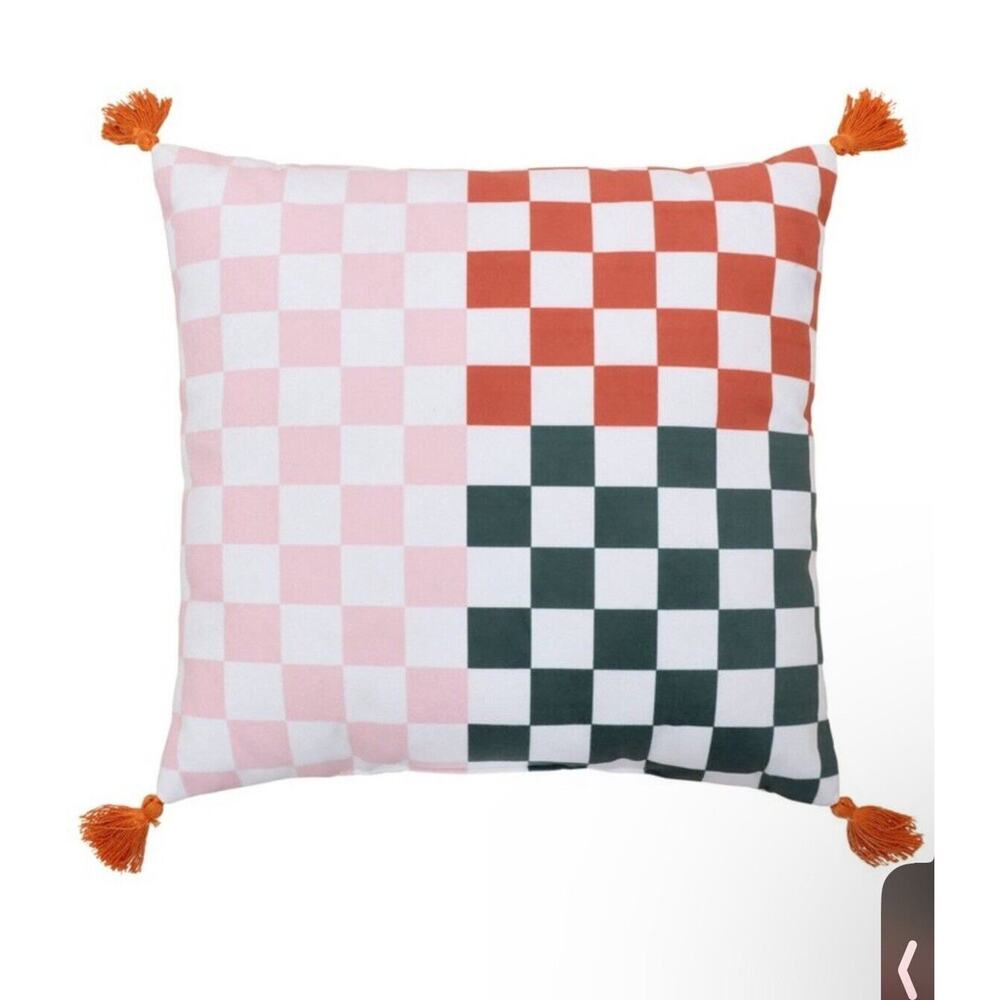 New Pink and Red Checkered Pillows. Set of 2